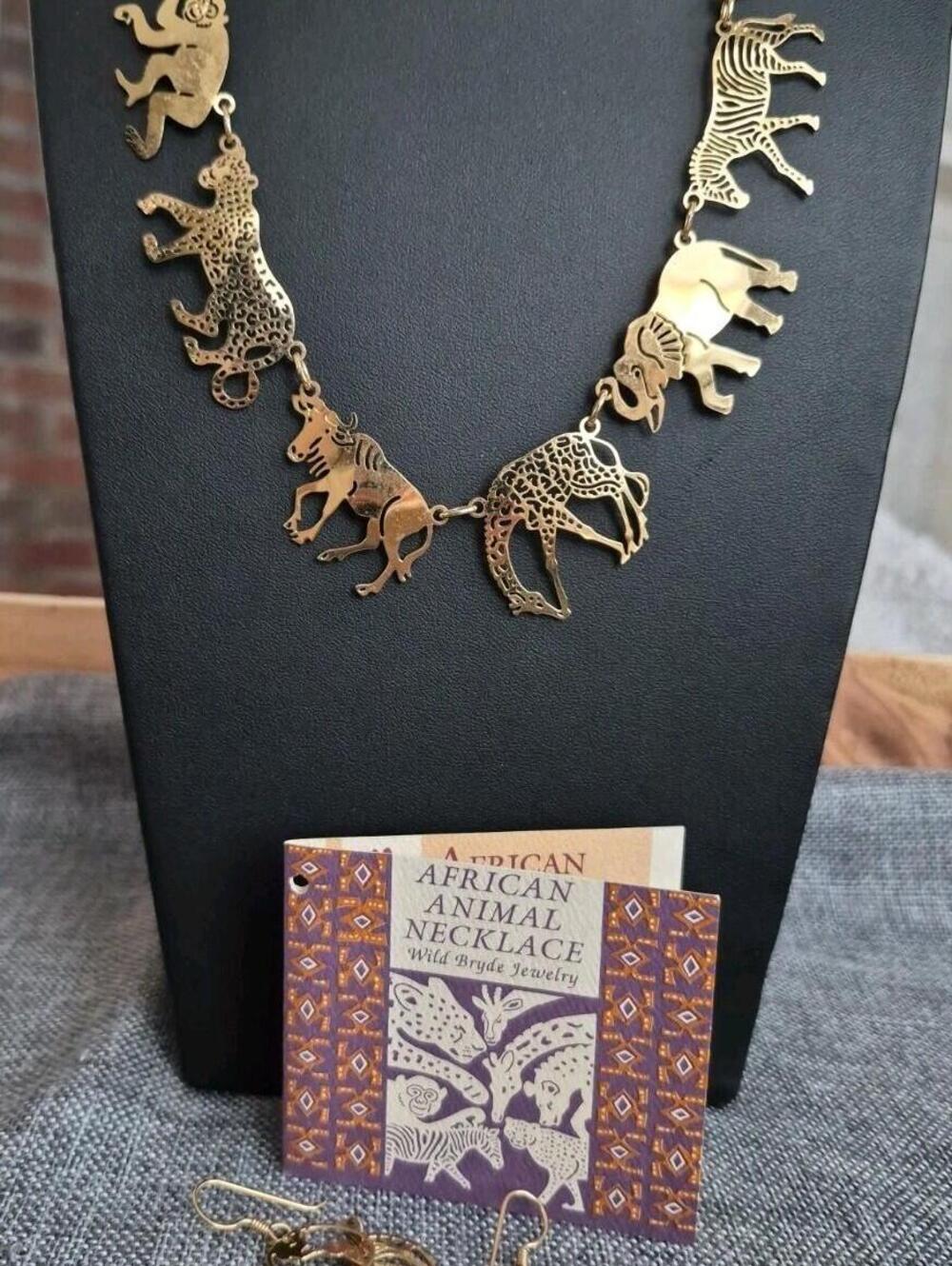 Vintage Wild Bryde African Safari Animal Link Necklace & earring set